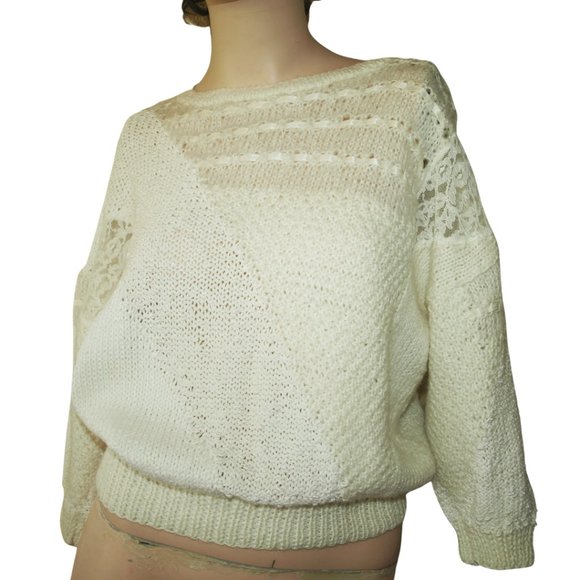 Handmade in the 80’s WHITE SWEATER Small - Picture 1 of 7